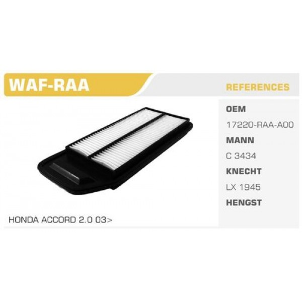 WINKEL WAF HAVA FILTRESI ACCORD 03>08 2.0 16V KOLI: 20 AD.