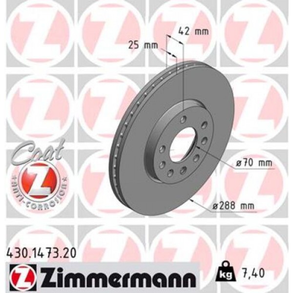 ZIMMERMANN 430.1473.20 ON FREN AYNASI VECTRA B 96 02 SAAB 9-2 9-3 93 03 288X25X7DLXHAVALI 32025723-569357-93182306