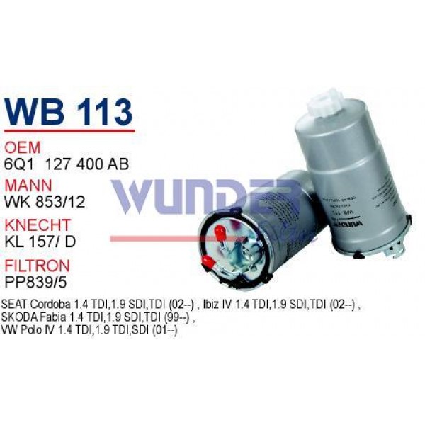 WUNDER WB113 WUNDER WB113 MAZOT FİLTRESİ - VOLKSWAGEN POLO IV 1.4 TDI-CORDOBA 1.4 TDI
