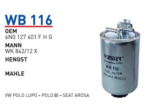 WUNDER WB116 WUNDER WB116 MAZOT FİLTRESİ - VW POLO LUPO - POLO III - SEAT AROSA
