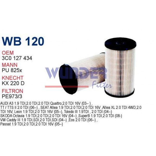 WUNDER WB120 WUNDER WB120 MAZOT FİLTRESİ - VOLKSWAGEN CADDY Y.M - PASSAT Y.M 08-