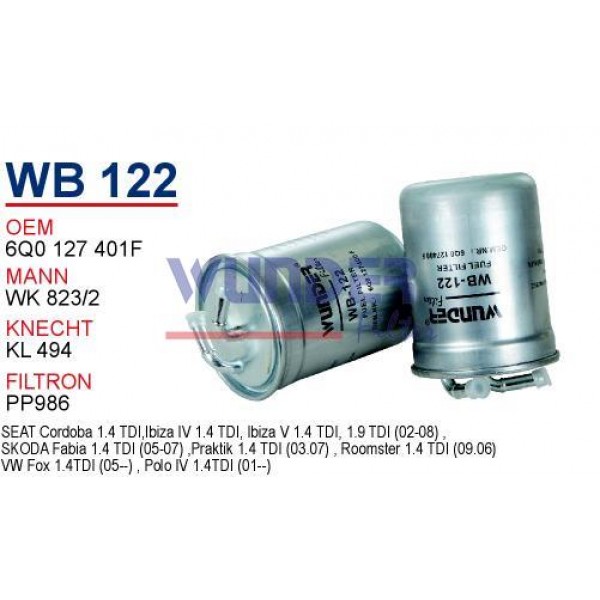 WUNDER WB122 WUNDER WB122 MAZOT FİLTRESİ - VOLKSWAGEN POLO IV 1.4 TDI Y.M