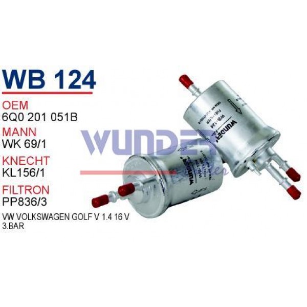 WUNDER WB124 WUNDER WB124 BENZİN FİLTRESİ - VOLKSWAGEN POLO IV 1.2 - 1.4 16v 3.0 BAR