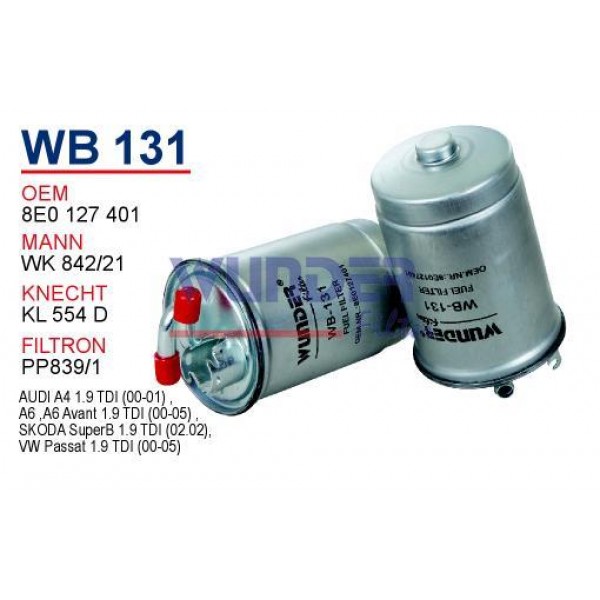 WUNDER WB131 WUNDER WB131 MAZOT FİLTRESİ - AUDİ A4 - A6 (8EC)2.0 TDİ 04-06