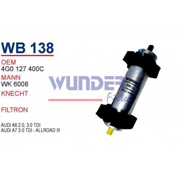 WUNDER WB138 WUNDER WB138 BENZİN FİLTRESİ - AUDİ A6 2,0-3,0 TDİ - AUDİ A7 3,07 TDİ - ALLROAD III
