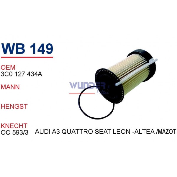 WUNDER WB149 WUNDER WB149 MAZOT  FİLTRESİ - AUDI - A3 - LEON 1.6 TDI - 1.9 TDI - 2.0 TDI