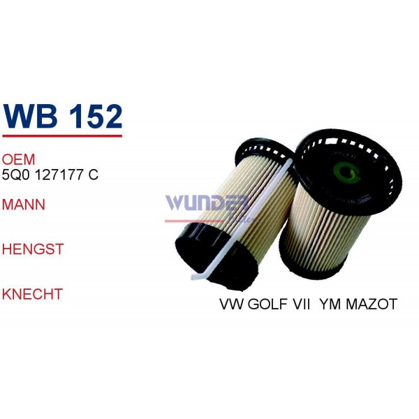 WUNDER WB152 WUNDER WB152 MAZOT  FİLTRESİ - AUDI A3 -LEON -OCTAVİA -GOLF VII 1.6 - 2.0 TDİ