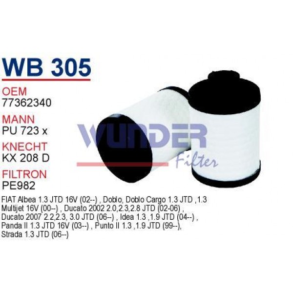 WUNDER WB305 WUNDER WB305 MAZOT FİLTRESİ - OPEL CORSA C - COMBO C 1.3 CDTI-CAPTİVA 2,0 CDTİ