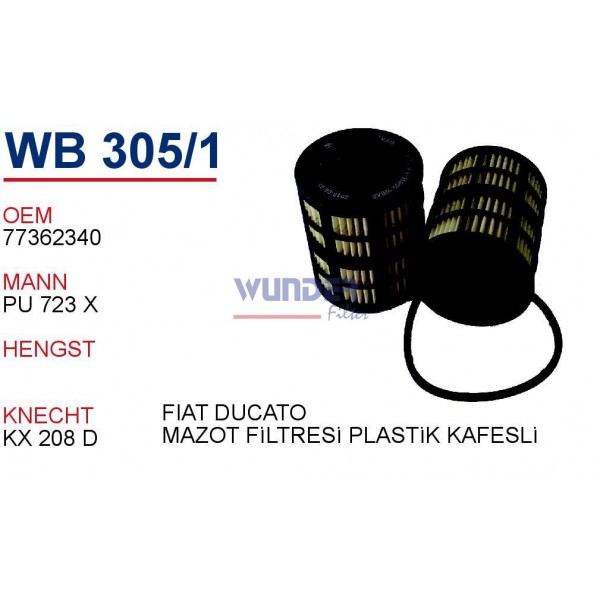 WUNDER WB305/1 WUNDER WB305/1 MAZOT  FİLTRESİ - FİAT DUCATO 2,2-2,3-3,0 JTD