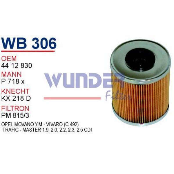 WUNDER WB306 WUNDER WB306 MAZOT FİLTRESİ - RENAULT TRAFFiC - MASTER Y.M (C 492)