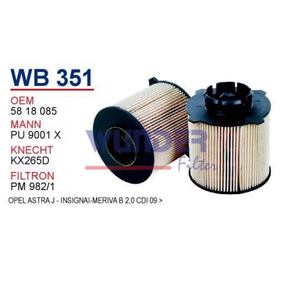 WUNDER WB351 WUNDER WB351 MAZOT FİLTRESİ - OPEL ASTRAJ-İNSİGNİA-MERİVA B 2,0 CDİ 09 -
