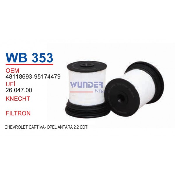WUNDER WB353 WUNDER WB353 MAZOT  FİLTRESİ - CHEVROLET CAPTIVA - OPEL ANTARA 2,2 CDTİ