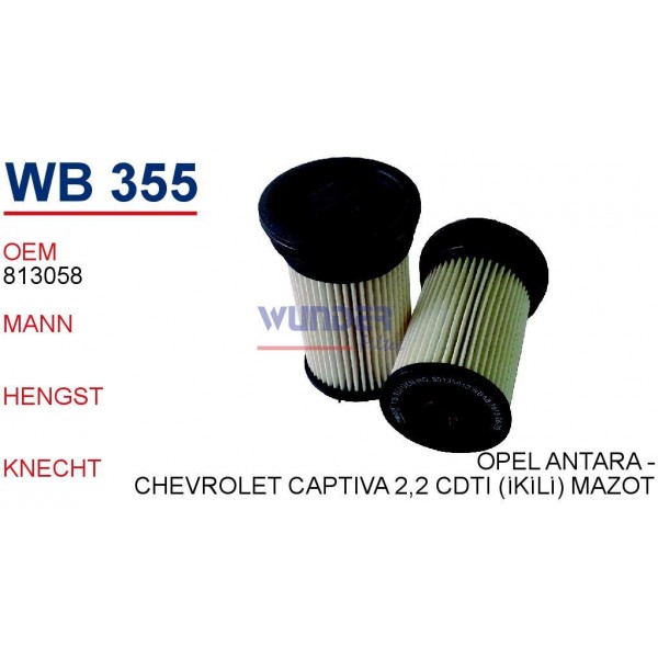 WUNDER WB355 WUNDER WB355 MAZOT FİLTRESİ - OPEL ANTARA -CHEVROLET CAPTİVA 2,2 CDTİ (İKİLİ)