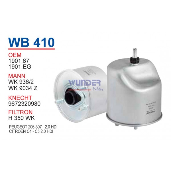 WUNDER WB410 WUNDER WB410 MAZOT  FİLTRESİ - PEUGEOT 207-208-308-508-3008-4008-5008- TEPE 1,6 HDİ