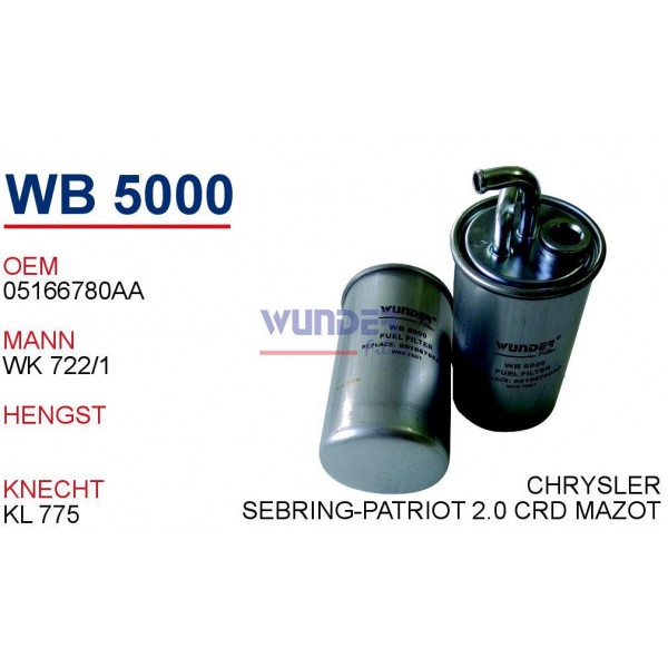 WUNDER WB5000 WUNDER WB5000 MAZOT FİLTRESİ - CHRYSLER-SEBRING-COMPASS-PATRİOT- DODGE AVENGER 2.0 CRD