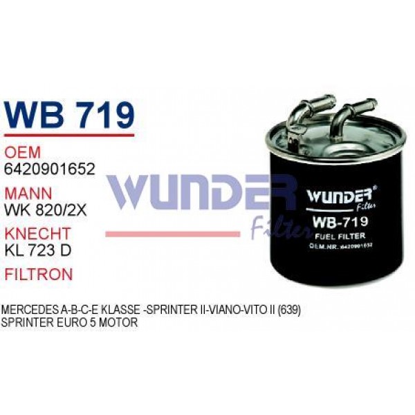 WUNDER WB719 WUNDER WB719 MAZOT FİLTRESİ - MERCEDES A-B-C-EKLASSE-SPRINTER II-VİANO-VİTO II (639) SPRINTER EURO 5 MOTOR