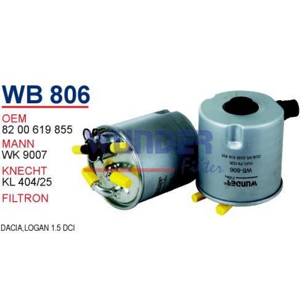 WUNDER WB806 WUNDER WB806 MAZOT FİLTRESİ - DACiA LOGAN 1.5 DCI
