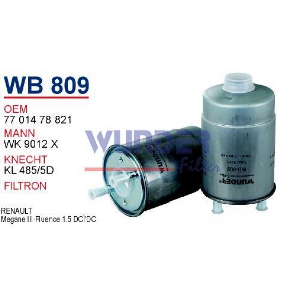 WUNDER WB809 WUNDER WB809 MAZOT FİLTRESİ - Renault Megane III-Fluence 1.5 DCİ