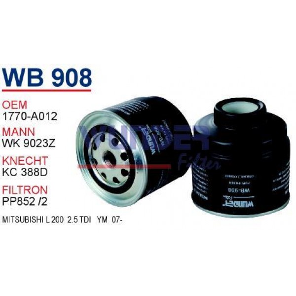 WUNDER WB908 WUNDER WB908 MAZOT FİLTRESİ - MiTSUBiSHi L 200 2.5 TDI YM 07-