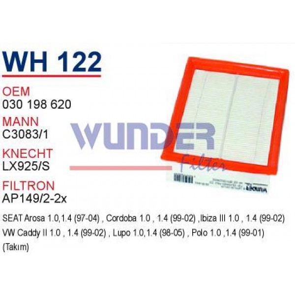 WUNDER WH122 WUNDER WH122 HAVA FİLTRESİ - VOLKSWAGEN POLO III 1.0-1.4 99-2001 (iKiLi)