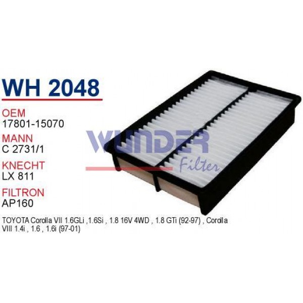 WUNDER WH2048 WUNDER WH2048 HAVA FİLTRESİ - TOYOTA COROLLA 1.6 i