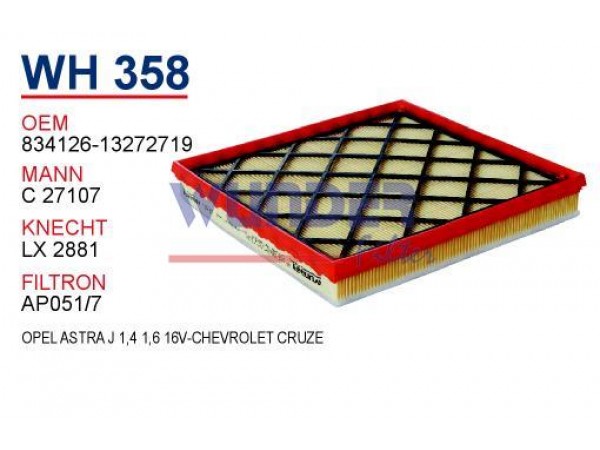 WUNDER WH358 WUNDER WH358 HAVA  FİLTRESİ - Opel Astra J 1,4 1,6 16V-Chevrolet Cruze