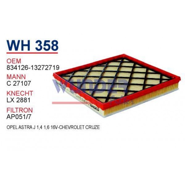 WUNDER WH358 WUNDER WH358 HAVA  FİLTRESİ - Opel Astra J 1,4 1,6 16V-Chevrolet Cruze