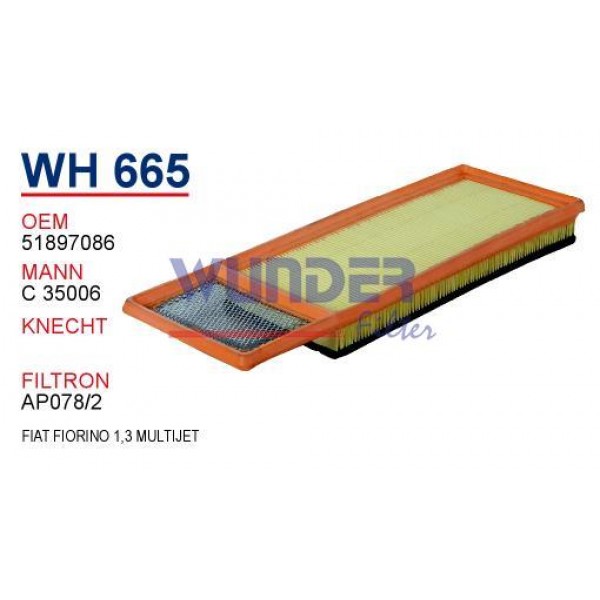 WUNDER WH665 HAVA  FİLTRESİ - FİAT FİORİNO-PANDA-QUBO-500L- CİTROEN NEMO -PEUGEOT BİPPER 1,3 MULTİJET