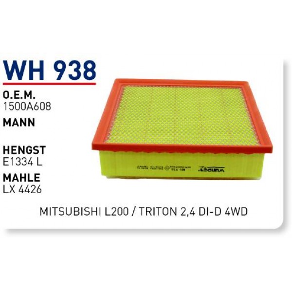 WUNDER WH938 WUNDER WH938 HAVA FİLTRESİ - MİTSUBİSHİ L200 / TRITON 2,4 DI-D 4WD