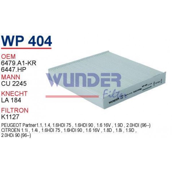 WUNDER WP404 WUNDER WP404 POLEN FİLTRESİ - PEUGEOT PARTNER II 03-