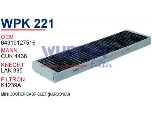 WUNDER WPK221 WUNDER WPK221 POLEN  FİLTRESİ - MİNİ COOPER CABRİOLET