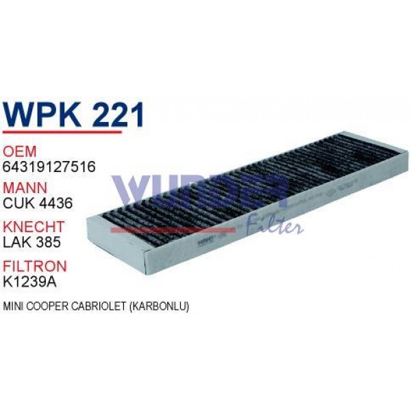 WUNDER WPK221 WUNDER WPK221 POLEN  FİLTRESİ - MİNİ COOPER CABRİOLET