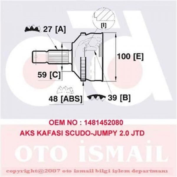AKS KAFASI SCUDO JUMPY 2.0 JTD 99-; ABSLI