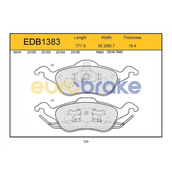 EUROBRAKE EDB1383 ÖN BALATA FOCUS 1.4 1.6 1.8 2.0 10.98-11.04 GDB1358-FDB1318-LP1315
