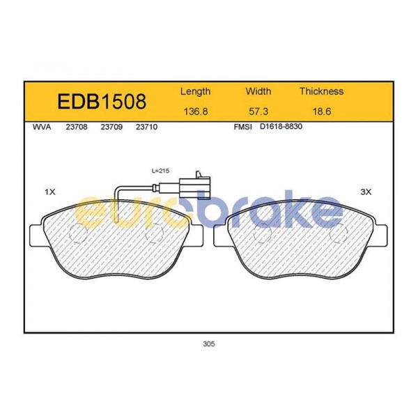 EUROBRAKE EDB1508 ÖN BALATA DOBLO 1.3-1.9 JTD 07 G.PUNTO 1.3 MJT 05 STILO 05 LINEA 07 BRAVO 07 İKAZ KABLOLU GDB1483-FDB1467W-LP1721