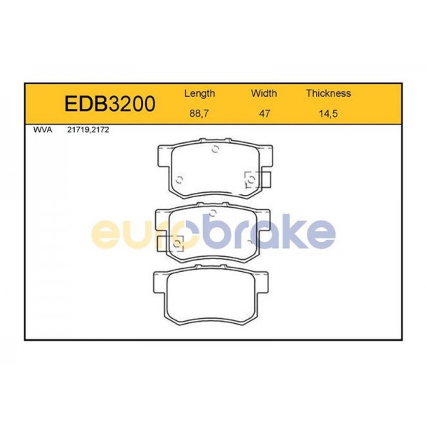 EUROBRAKE EDB3200 ARKA BALATA CIVIC VII 01-05 CIVIC VIII 05 ACCORD VII 98-02 88.9×47.5×15.4 GDB3175-FDB956-LP1507