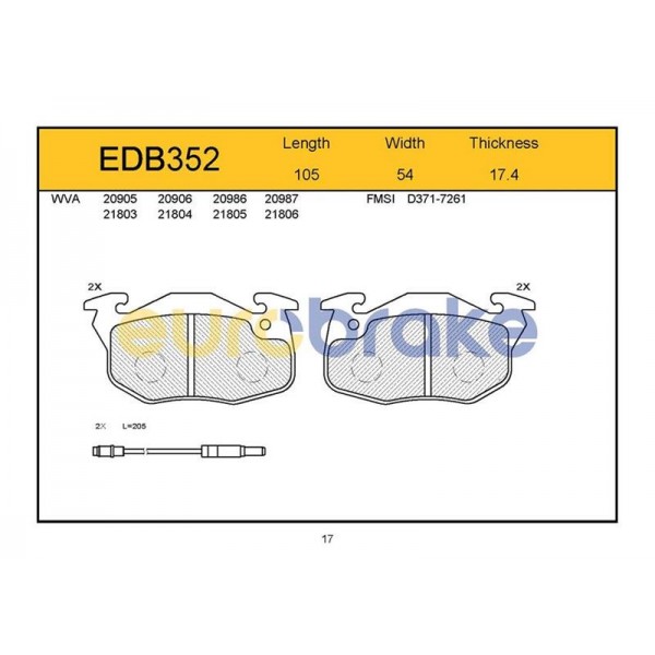 EUROBRAKE EDB352 ÖN BALATA R9-R11-R19 CLIO-EXP-P106-P206 GDB327-FDB393-LP490