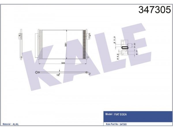KALE OTO RADYATÖR 347305 KLIMA RADYATÖRÜ EGEA FIAT 500 1.4 AL-PL-BRZ 15-