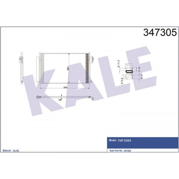KALE OTO RADYATÖR 347305 KLIMA RADYATÖRÜ EGEA FIAT 500 1.4 AL-PL-BRZ 15-