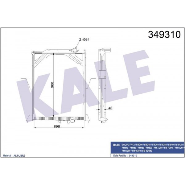 KALE OTO RADYATÖR 349310 RADYATÖR VOLVO FM 900×698×48