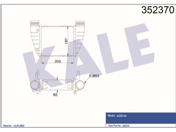 KALE OTO RADYATÖR 352370 INTERCOOLER A4 2.0TDI 2.0 TFSI 00-