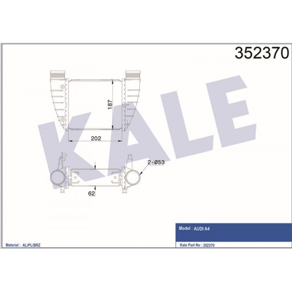 KALE OTO RADYATÖR 352370 INTERCOOLER A4 2.0TDI 2.0 TFSI 00-