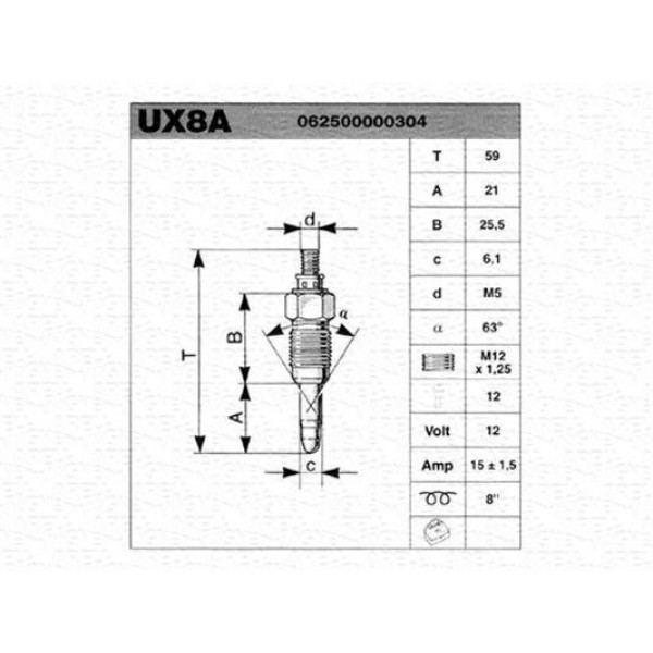 MAGNETTI MARELLI 62500000304 ISITMA KIZDIRMA BUJISI GOLF III PASSAT CADDY TRANSPORTER T4 / 80 100 2.4