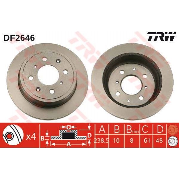 TRW DF2646 FREN DISKI ARKA CIVIC IV 87-