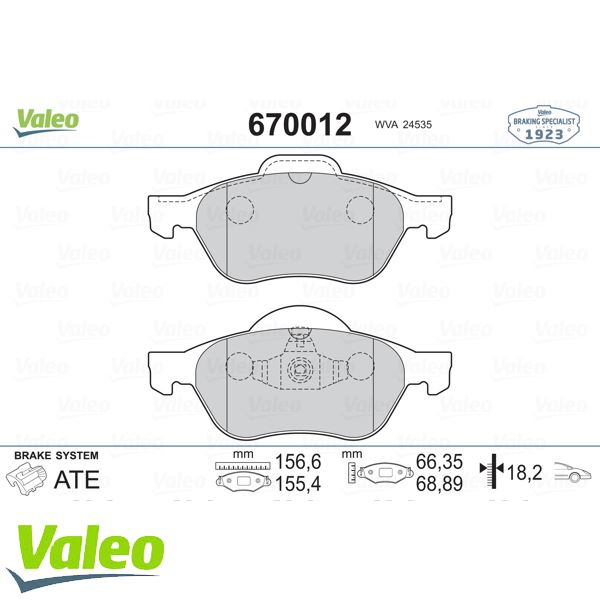 VALEO 670012 ÖN BALATA MGN II SCENIC 15 DCI/1.6 16V 03=-