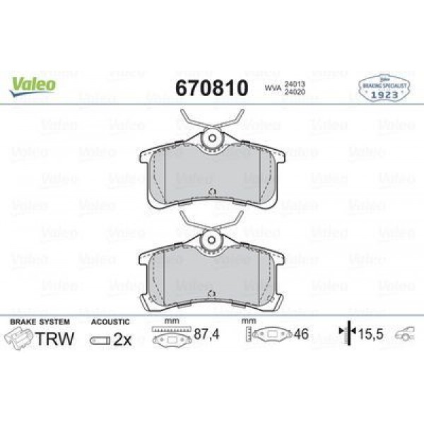 VALEO 670810 (ARKA BALATA AVENSIS 1.6VVTİ 1.8 VVTI- 2.0 VVTI  (07/2001-02/2003)