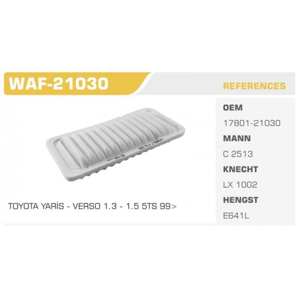 WINKEL WAF-21030 HAVA FILTRESI 107 / C1 / YARIS 99-