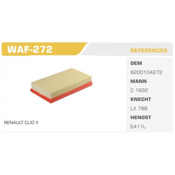 WINKEL WAF-272 HAVA FILTRESI CLIO KANGOO TWINGO 1.2 16V