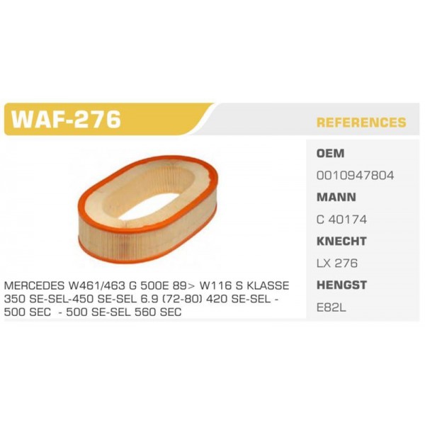 WINKEL WAF-276 HAVA FİLTRESİ MERCEDES S KLASSE W126 560 SEL 242HP 85-