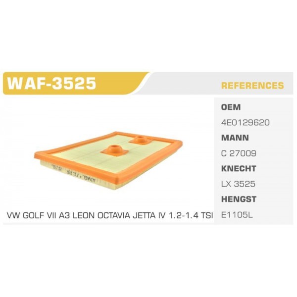 WINKEL WAF-3525 HAVA FILTRESI GOLF VI VII / A3 12-